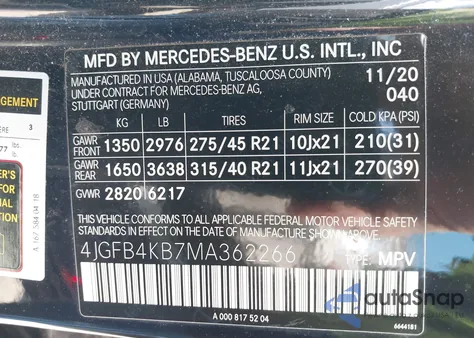 2021 Mercedes-Benz Gle 350 4Matic z USA, uszkodzony, nr VIN 4JGFB4KB7MA362266